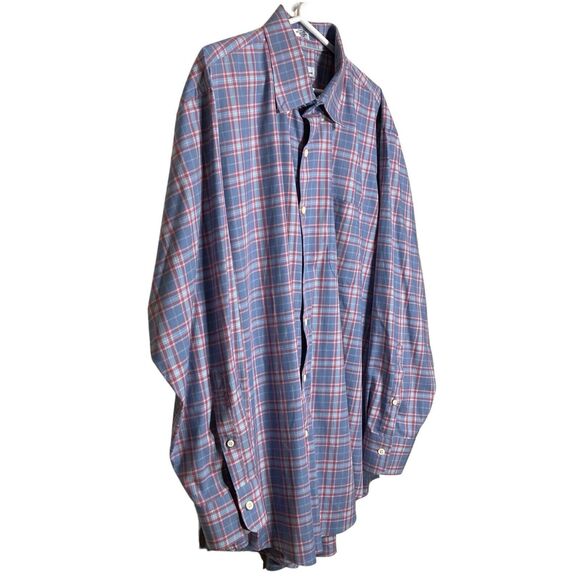 Peter Millar Shirt Mens XL Button Down Long Sleeve Blue Red Plaid Stretch Preppy - Picture 5 of 9